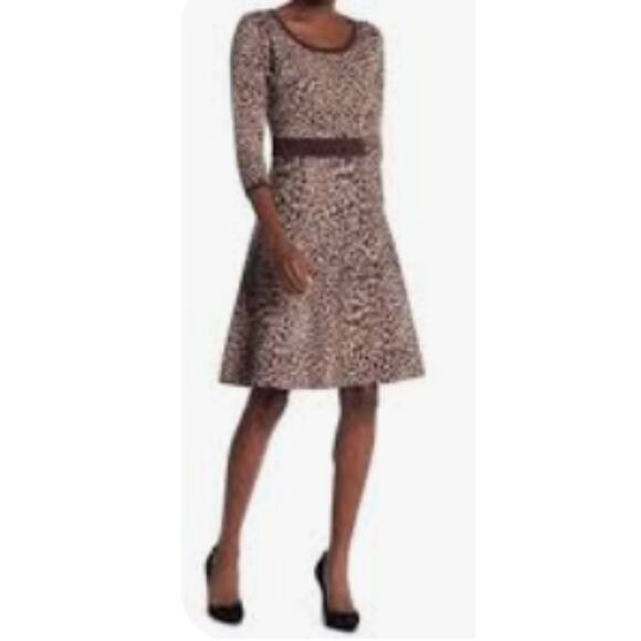 Nina Leonard Animal Print Sweater Dress - Size Large - Picture 1 of 7